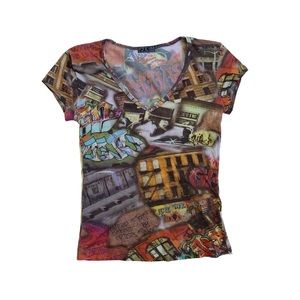 Heart Moon Star y2k graffiti v neck shirt tshirt